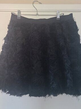 Free People Black 3D Floral Rosette Mini Skirt Boho Elastic Waist Size L